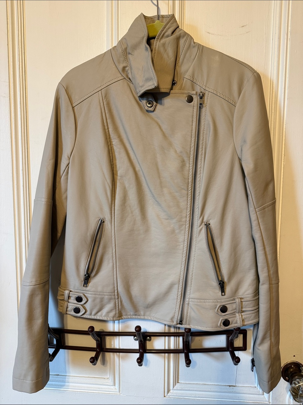 cupcakes & cashmere Taupe faux Leather Moto Jacket